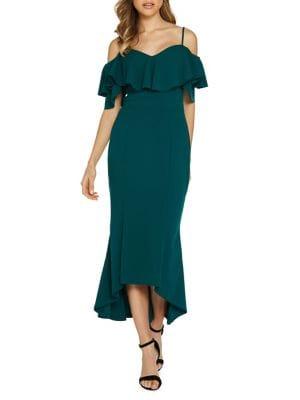 Quiz Ruffled High-low Cold-shoulder Midi Dress