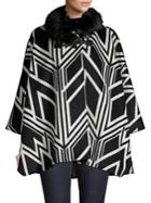 Jones New York Faux Fur-trimmed Printed Poncho