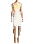 Calvin Klein Pleated Crossed Front Floral Sheath Dress