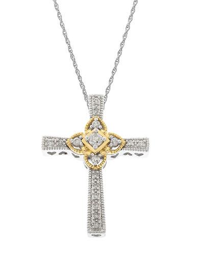 Lord & Taylor 14kt White And Yellow Gold Diamond Cross Pendant Necklace