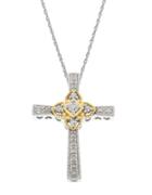 Lord & Taylor 14kt White And Yellow Gold Diamond Cross Pendant Necklace