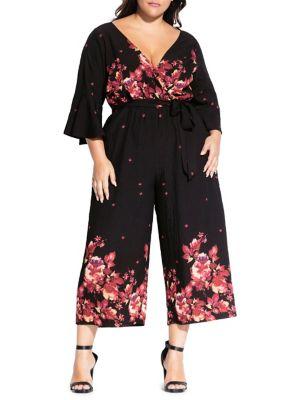 City Chic Plus Monet Rose Floral Jumpsuit
