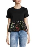 Design Lab Embroidered Floral Peplum Top
