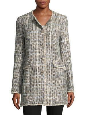 Karl Lagerfeld Paris Frayed Hem Tweed Jacket