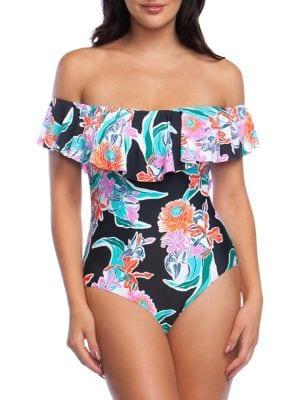 Trina Turk 1-piece Off-the-shoulder Printed Swimsuit