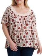 Lucky Brand Plus Floral Cotton Blend Top
