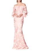 Marchesa Notte Floral Off-the-shoulder Gown