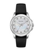 Bulova Diamond, Stainless Steel And Leather Watch- 98p139