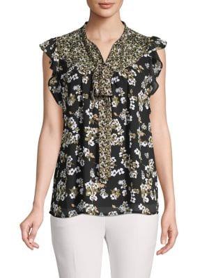 Michael Michael Kors Floral Neck Tie Ruffle Top