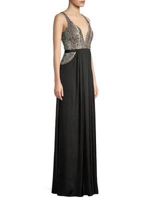 Aidan By Aidan Mattox Beaded Two-tone Column Dress