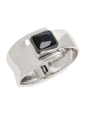 Robert Lee Morris Silvertone And Geometric Stone Bypass Hinged Bangle Bracelet