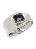 Robert Lee Morris Silvertone And Geometric Stone Bypass Hinged Bangle Bracelet