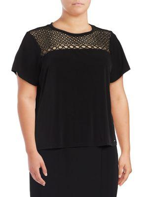 Calvin Klein Plus Short-sleeve Eyelet Blouse