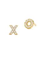 Michael Kors Sterling Silver And Crystal Xo Mismatched Earrings
