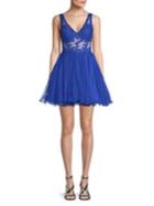 Blondie Nites Embroidered V-neck Fit-&-flare Dress