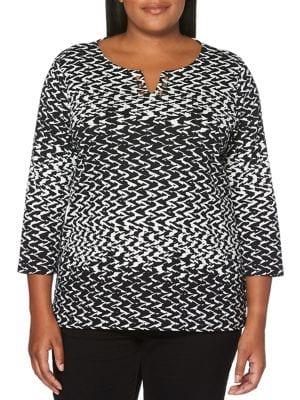 Rafaella Plus Printed Grommet Cotton Top