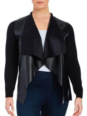 Michael Michael Kors Plus Plus Mixed Media Leatherette Cardigan