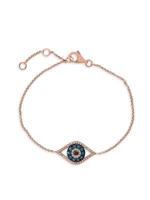 Effy 14k Rose Gold Diamond, Black Diamond And Blue Diamond Bracelet