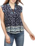 Lucky Brand Plus Border Print Lace-up Top