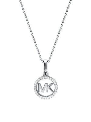 Michael Kors Sterling Silver & Crystal Logo Starter Necklace