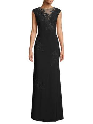 Xscape Cap Sleeve Embroidered Gown