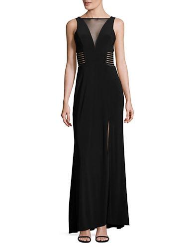Betsy & Adam Crepe Illusion Gown