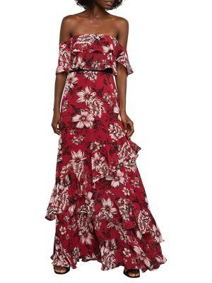 Bcbgmaxazria Off-the-shoulder Festive Floral Maxi Dress