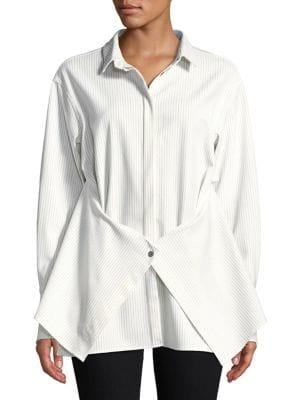 Caara Striped Asymmetrical Button-down Shirt