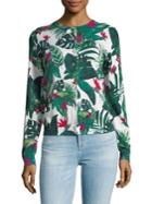 Lord & Taylor Petite Rain Forest-print Cotton Sweater