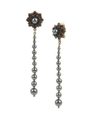 Miriam Haskell Flower And Faux Pearl Linear Drop Clip-on Earrings