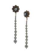 Miriam Haskell Flower And Faux Pearl Linear Drop Clip-on Earrings