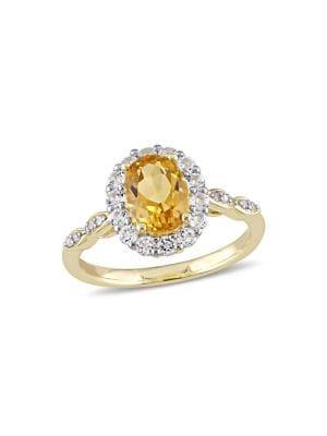 Sonatina 14k Yellow Gold, Citrine, White Topaz & Diamond Halo Vintage Ring