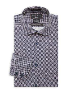 Black Brown Slim-fit Geometric-print Shirt