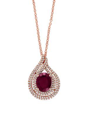 Effy Final Call Rhodolite, Diamond And 14k Rose Gold Pear Pendant Necklace