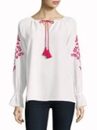 Lord & Taylor Embroidered Sleeve Top