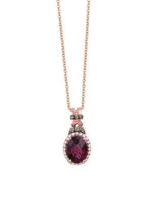 Le Vian Raspberry Rhodolite, Vanilla Diamonds, Chocolate Diamonds, 14k Strawberry Gold Pendant Necklace
