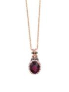 Le Vian Raspberry Rhodolite, Vanilla Diamonds, Chocolate Diamonds, 14k Strawberry Gold Pendant Necklace