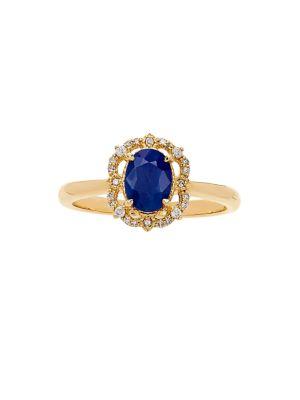 Lord & Taylor Diamond, Blue Sapphire And 14k Yellow Gold Ring
