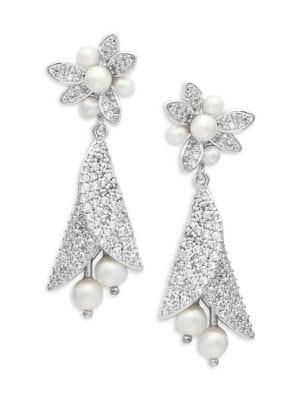 Kate Spade New York Silvertone, Faux Pearl & Crystal Drop Earrings
