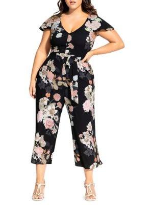 City Chic Plus Floral-print Belted Jumpsuit
