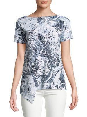 Lord & Taylor Plus Short Sleeve Printed Asymmetric Top