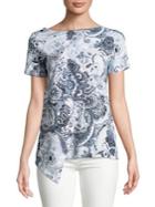 Lord & Taylor Plus Short Sleeve Printed Asymmetric Top