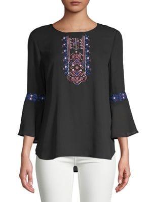 Ivanka Trump Bell-sleeve Embroidered Top