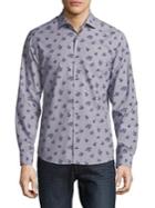 Black Brown Slim-fit Floral Button-down Shirt