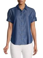 Lord And Taylor Separates Petite Short Sleeve Denim Button Front Shirt