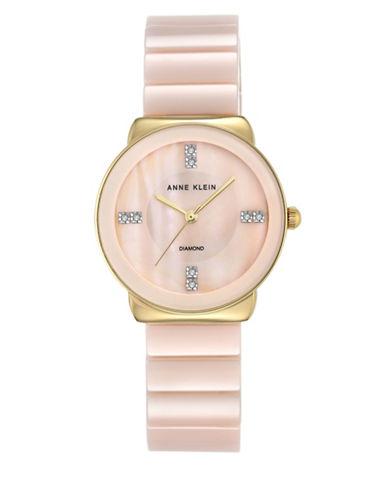 Anne Klein Round Diamond & Mother-of-pearl Bracelet Watch
