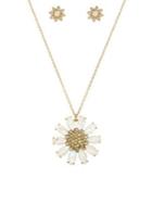 Betsey Johnson Goldtone Pave Daisy Flower Pendant Necklace And Stud Earrings Set