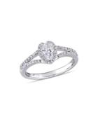 Sonatina 14k White Gold, Oval And Round-cut Diamond Heart Halo Engagement Ring