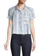 Free People Away At Sea Striped Cotton Blend Top