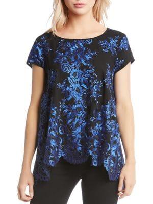 Karen Kane Embroidered Flare Hem Top